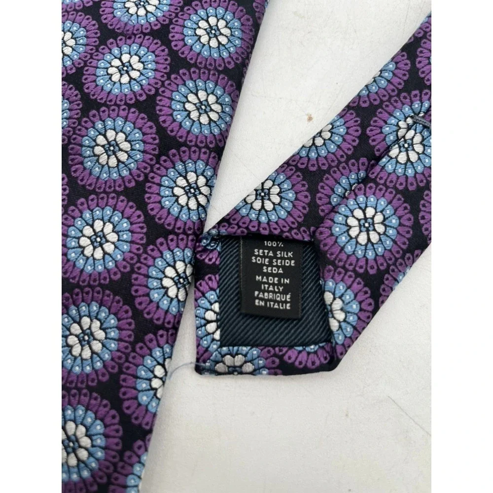 NWT Ermenegildo Zegna Silk Tie Purple BlueWhite Floral Made in Italy Size 59